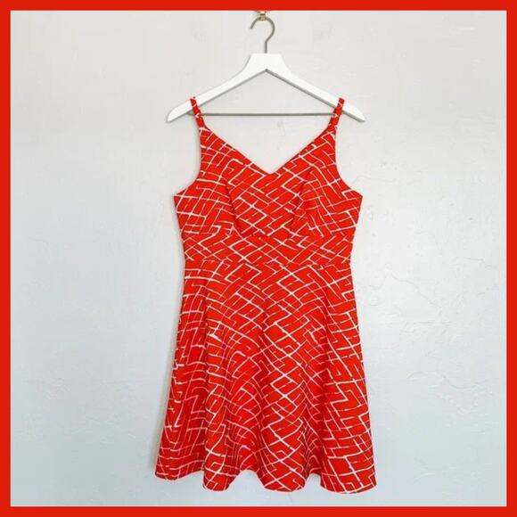 CeCe by Cynthia Steffe Fiery Red and White Fit and Flare Dress size 8 Petite - Picture 1 of 5